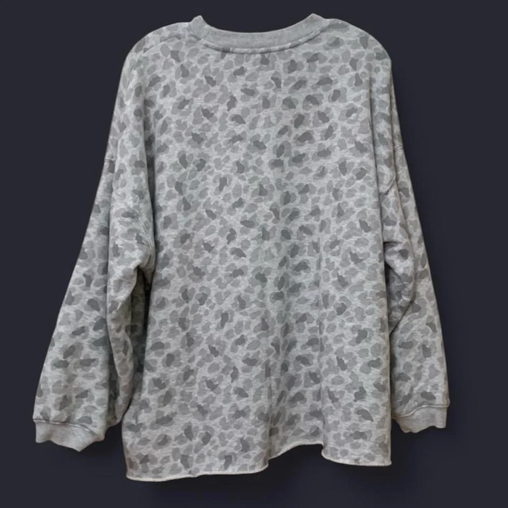 Aerie oversized animal print crew neck sweatshirt with raw hem